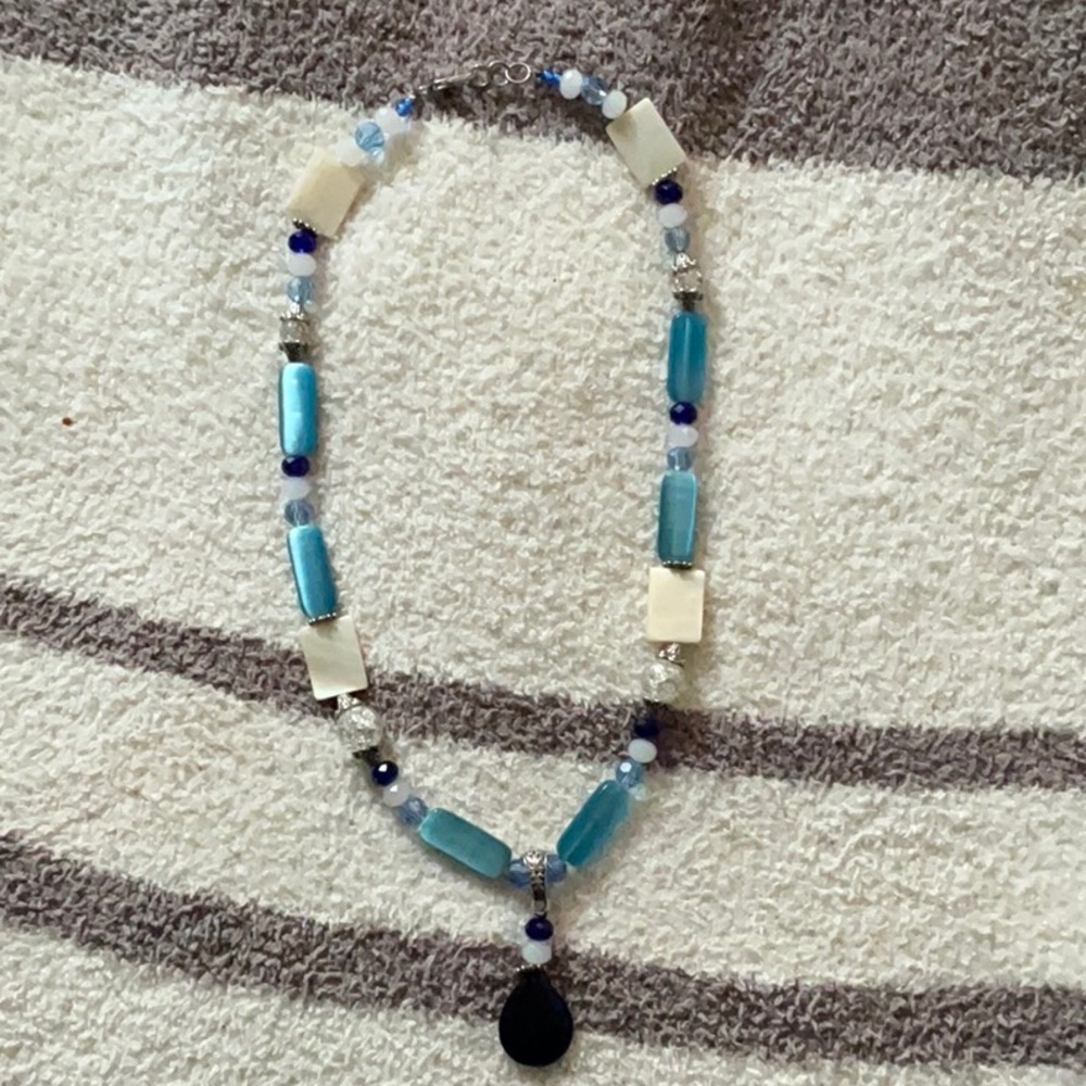 Elegant Blue and White Beaded Necklace